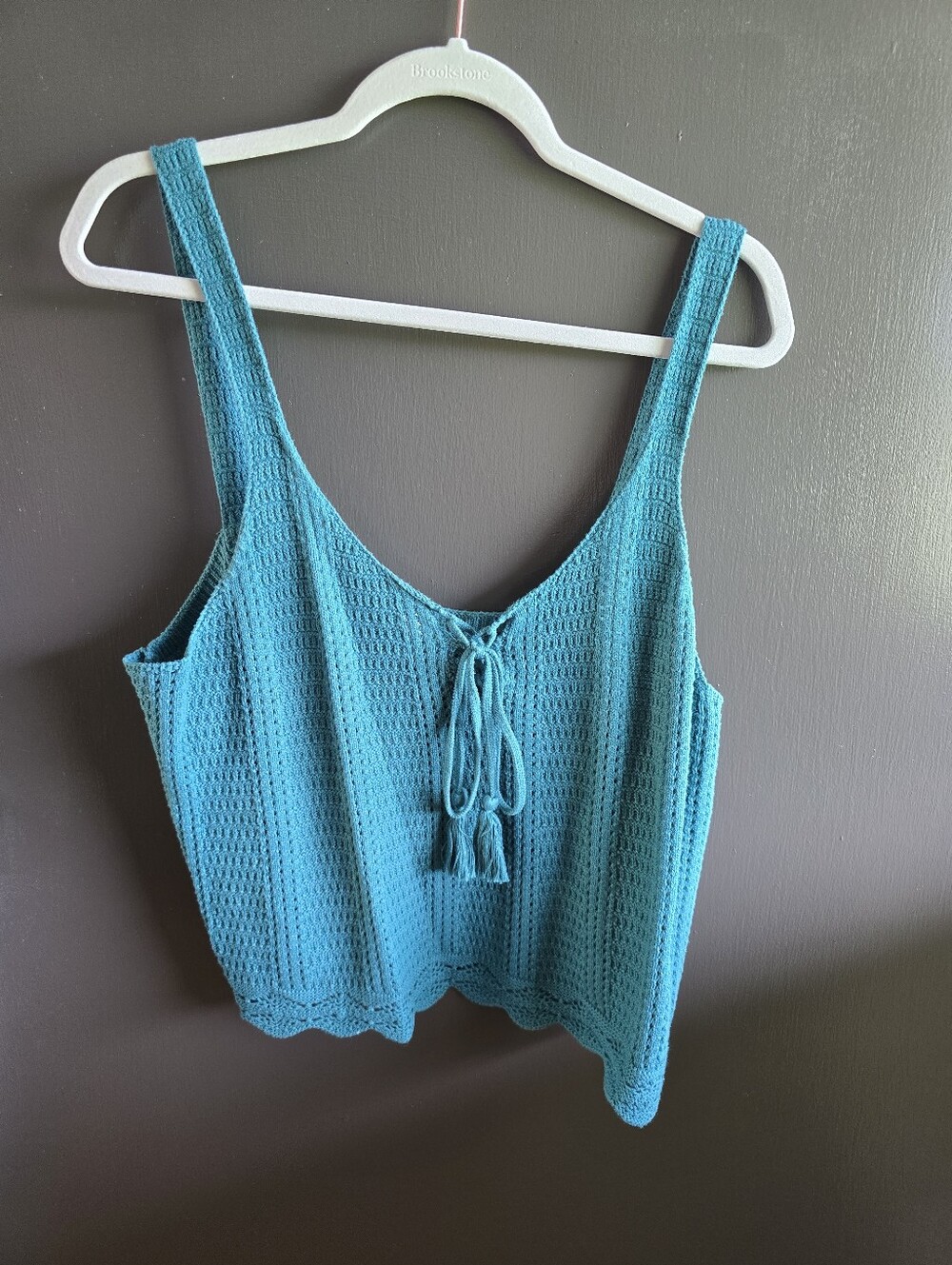 Ol Navy Teal Crochet Tank Top with Tassel Tie - Women's Sleeveless Knit
